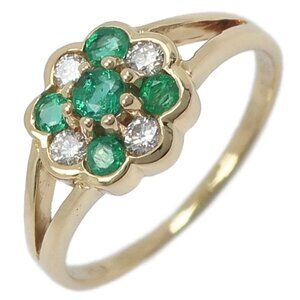 flour Ring green K18 yellow gold/Emerald/diamond #4.3(US Size) flour